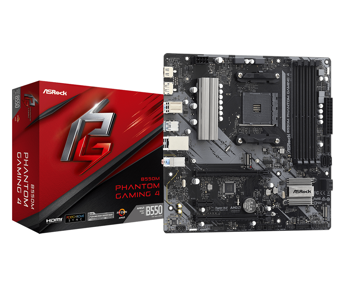 B550M Phantom Gaming 4(L1) MOTHER ASROCK (AM4) B550M PHANTOM GAMING 4 - Imagen 1