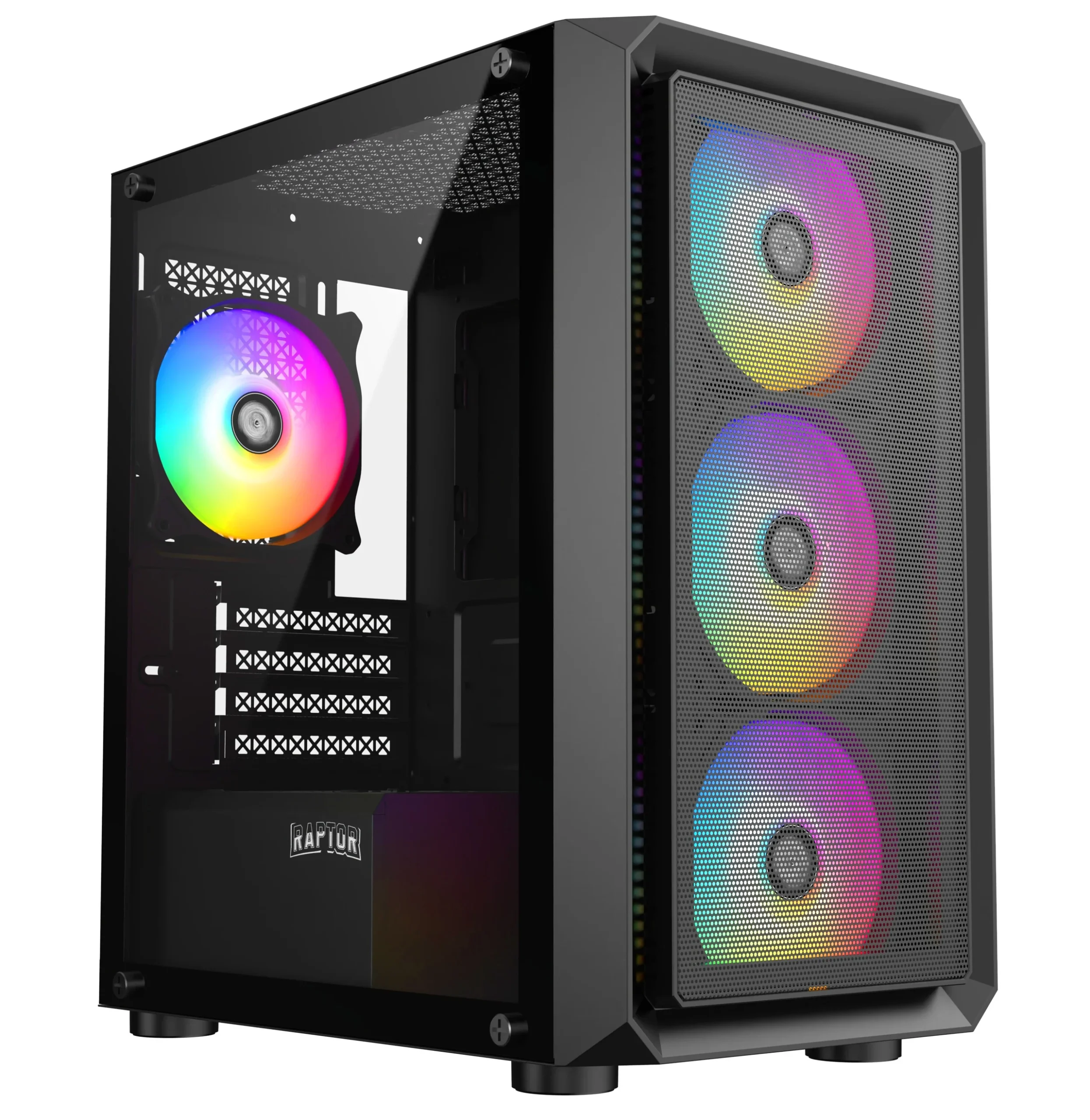 00000000004178453802701--1- GABINETE RAPTOR INFINITY MESH TG X2 MID-TOWER RGB FAN X4 - Imagen 1