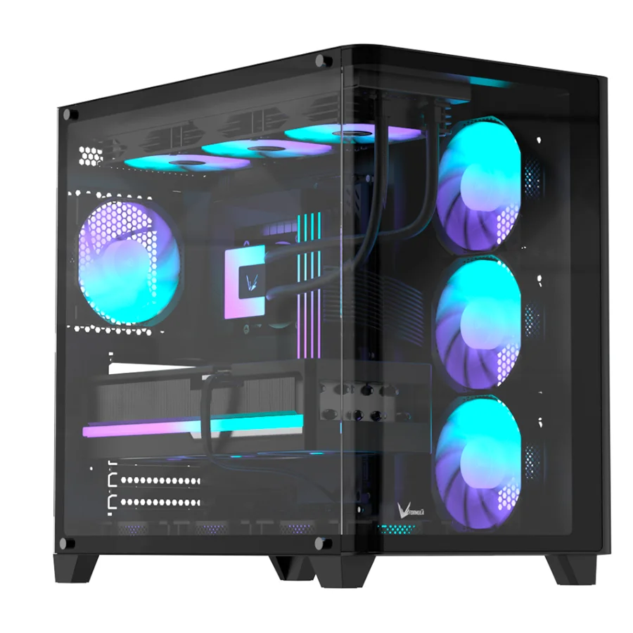 x1-24 GABINETE GAMER FORMULA V LINE CRYSTAL U2 FLOE BLACK - Imagen 1
