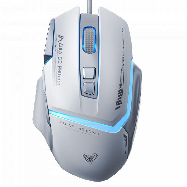 7924d5176933e09cbd58265077ba9956 AULA S12 PRO WIRED BLANCO MOUSE USB RGB 12800 DPI - Imagen 1
